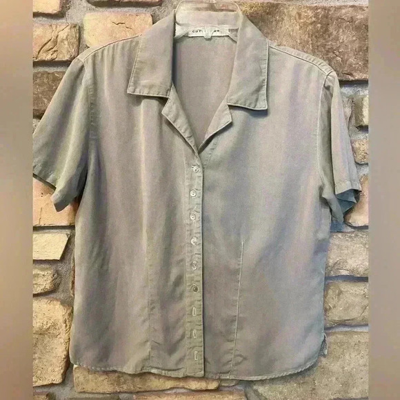 Cut Loose Women's Short Sleeve Button Down Tensel Soft Khake Blouse medium - Picture 11 of 11